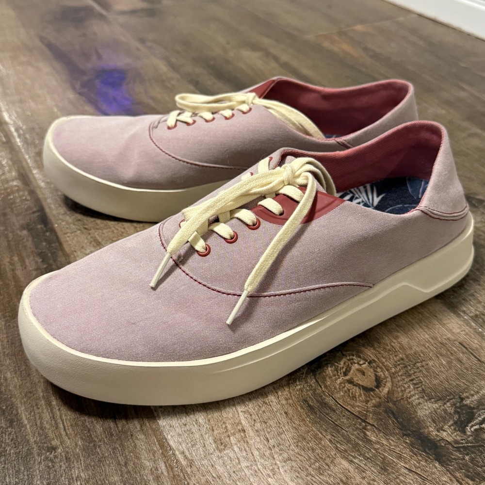 OluKai Men's Tradewind Chambray Linen Lace‎ Sneakers, Red Lava, 10.5